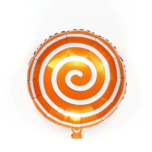 Detailed view of an 18-inch orange and white spiral lollipop foil balloon for parties