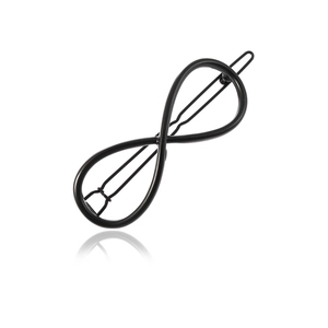 Minimalist black infinity symbol hair clip with sleek metal finish and slide pin