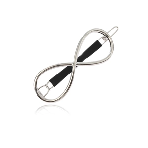 Infinity symbol hair clip in silver metal and black resin for women daily hairstyle