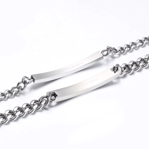Polished 4mm and 7mm surgical stainless steel ID bracelets with classic Cuban link chain