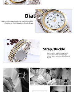 Detail of vintage quartz watch with large dial and flexible stainless steel stretch band