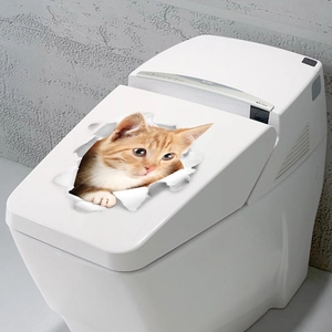 Detaillierter 3D-Katzenaufkleber mit einer rot-weißen Katze, die durch ein Loch späht