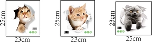 Drei süße 3D Katzen Wandaufkleber mit Maßen 25x23cm und Details zum PVC-Material