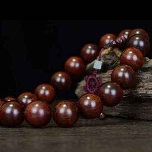 Handcrafted Laos rosewood prayer beads with polished texture for car mirror hanging decor