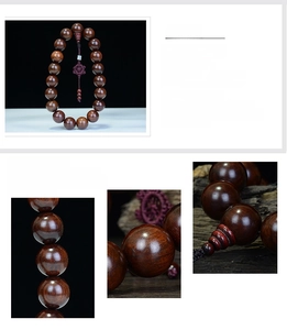 Macro detail of hand-polished rosewood beads showing natural grain and craftsmanship