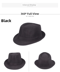 Multi-angle view of black breathable woven fedora with decorative ribbon band