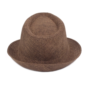 Men's breathable straw fedora hat in dark brown for summer sun protection and travel