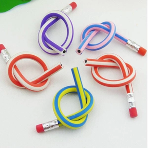 Flexible Bendable Pencils With Eraser Colorful Striped Novelty Stationery For Students Kids Writing Drawing