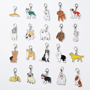 Collection of 20 enamel dog breed charms including Corgi and Bulldog for keychains