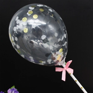5-inch clear cake topper balloon with gold silver black sequins and pink bow