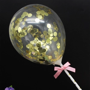 5-inch clear birthday cake balloon topper with gold sequins and pink bow detail