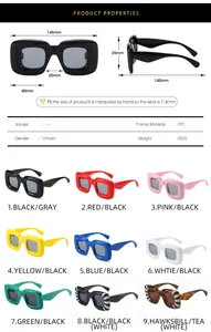 Size chart and color options for Y2K oversized square sunglasses for women and men