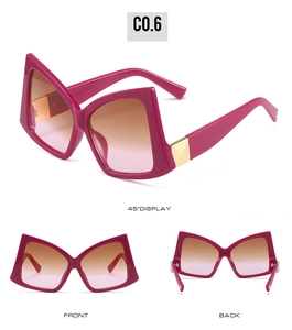 Detailed multi-angle views of rose red butterfly oversized sunglasses with gradient lenses