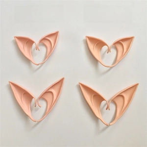 Detail showing soft elf ears in four pairs with deep reddish and light yellowish skin tones