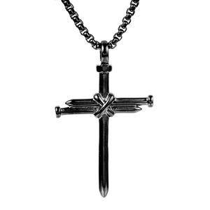 Classic black stainless steel nail cross pendant on box chain for men and women