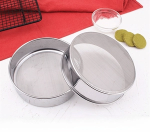 Macro shot of 60 mesh 304 stainless steel flour sifters for professional baking use