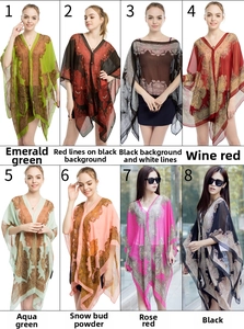 Collage of eight stylish paisley chiffon shawls in various vibrant colors for women