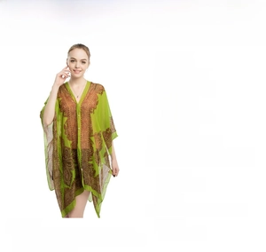 Chiffon paisley sun protection shawl, detailed size guide 145x90cm and fabric specs