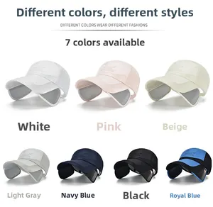 Vista detallada de siete colores de gorras con viseras laterales retráctiles para el sol