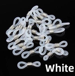Macro shot of white silicone anti-slip rings with metal springs for DIY glasses chains