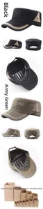 Detail view of cotton military flat top caps with breathable eyelets and adjustable strap