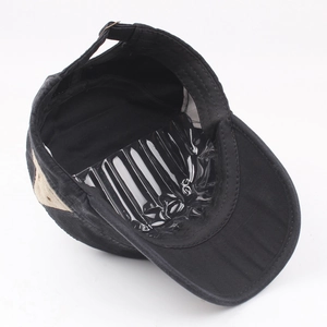 Internal structure of black cotton cadet cap with inner lining and adjustable strap