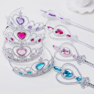 Princess Tiara Crown And Magic Wand Heart Plastic Acrylic Rhinestone Girls Dress Up Party Cosplay Accessories