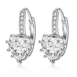 Elegant heart-shaped zircon drop earrings in silver finish with sparkling white gemstones