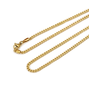 Polished gold stainless steel Cuban link necklace for men with secure lobster clasp