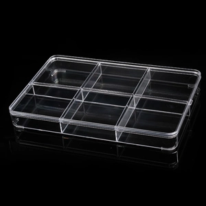 Clear acrylic storage box with 6 compartments for jewelry and small parts organization