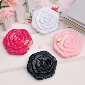 Portable rose blossom dual folding makeup mirror in four assorted stylish colors