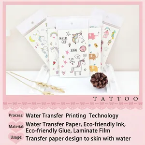 Waterproof temporary tattoo stickers for kids featuring colorful cartoon unicorns and rainbows