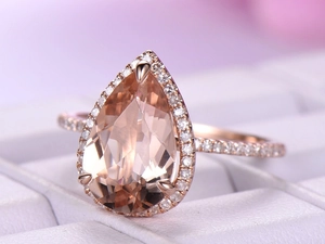 Elegant Pear Cut Ring Water Drop Cubic Zirconia Copper Rose Gold Plated Halo Setting Wedding Engagement Jewelry For Women