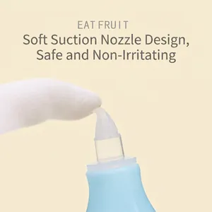 Manual baby nasal aspirator with soft silicone tip and light blue pump for infant care