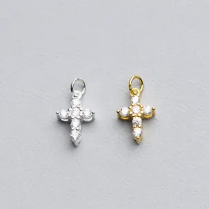 925 Sterling Silver Cross Pendant Gold Plated Inlaid Zirconia Small Fresh DIY Jewelry Accessory Religious Minimalist Pendant
