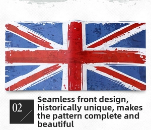 Detail of vintage Union Jack printed wallet featuring a seamless front panel design