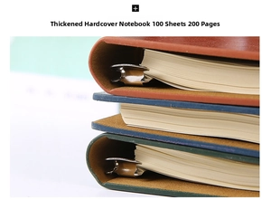 Detail of colorful PU leather notebooks with 200 pages and metal binder spine