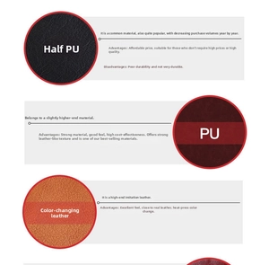 Close-up of assorted PU leather textures showing litchi and fine grain notebook materials