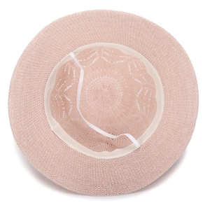 Breathable hollow-out sun hat for women with adjustable inner band in light pink