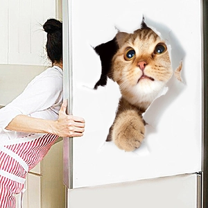 3D-Wandtattoo mit überraschter orangefarbener Katze für kreative Heimdekoration