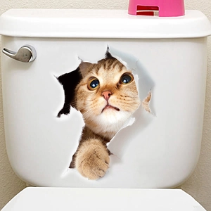 Realistischer 3D Wandaufkleber mit orangefarbener Katze, die aus einem Loch herausschaut