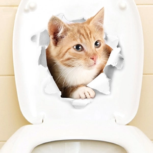 Realistischer 3D-Aufkleber mit oranger getigerter Katze für Bad und Wohndeko