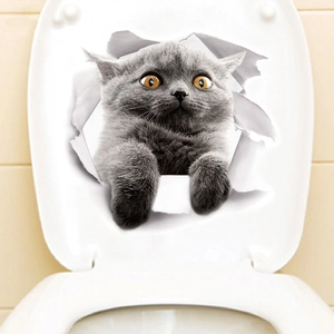 3D-Wandtattoo mit realistischer grauer Britisch Kurzhaar Katze für Bad und WC-Deckel