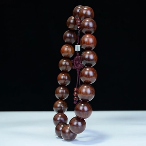 Polished Rosewood Buddhist prayer beads with decorative Chinese knot and tassel