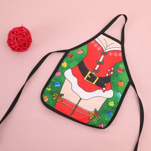 Detailed view of mini Christmas apron wine bottle covers with cartoon holiday patterns