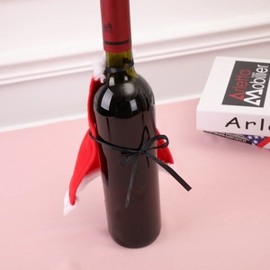 Décoration de bouteille de vin de Noël en velours rouge et blanc avec ruban noir