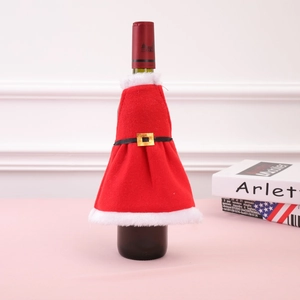 Housse De Bouteille De Vin De Noël Rouge Flanelle Père Noël Style Tablier Fête Festive Décoration De Table Peluche