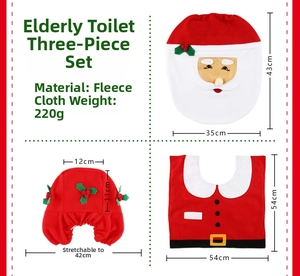 Detailansicht des 3-teiligen Weihnachtsmann-WC-Sets mit Maßen aus weichem Bürstenstoff