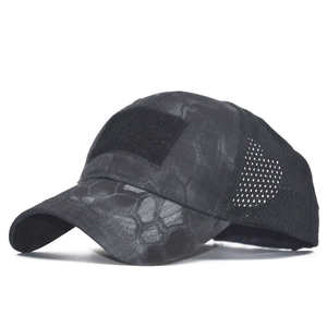 Tactical black python camo mesh baseball cap with front velcro patch area for outdoors