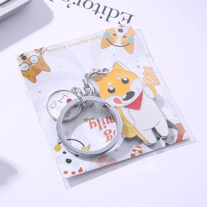 Cute Shiba Inu dog enamel metal keychain with small round charm and decorative packaging